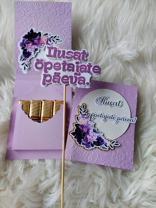 Merci šokolaadidega kaart koos lilletopperiga