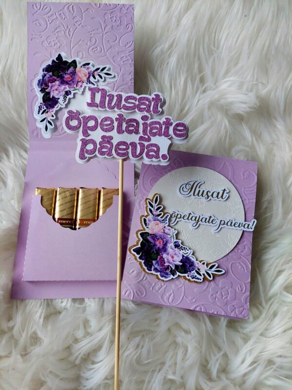 Merci šokolaadidega kaart koos lilletopperiga