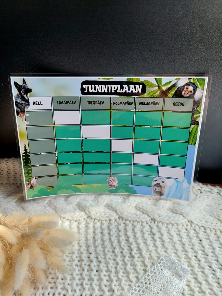 Lamineeritud tunniplaan.